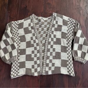 BIBI Oversized Cardigan Sweater Size XL Chunky Draped Ivory/Taupe Anthropologie